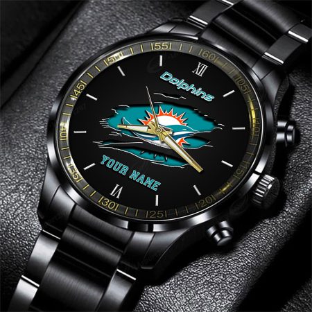 Miami Dolphins NFL Personalized Black Fashion Watch For Football Lovers For Fan