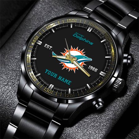 Miami Dolphins NFL Personalized Black Fashion Watch Gifts For Fans