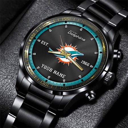 Miami Dolphins NFL Personalized Black Fashion Watch Gifts For Fans