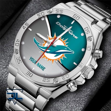 Miami Dolphins NFL Personalized Black Hand Watch Gifts For Fans