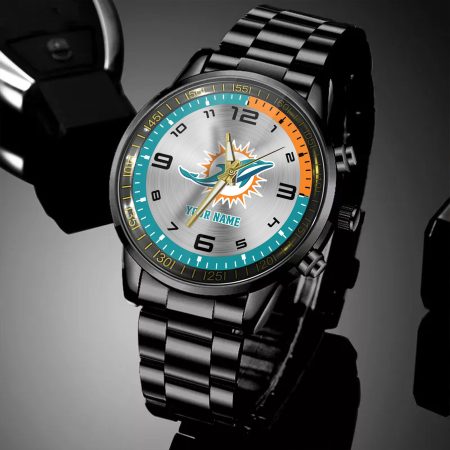 Miami Dolphins NFL Personalized Black Hand Watch Gifts For Fans