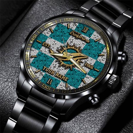 Miami Dolphins NFL Personalized Sport Black Watch Gifts For Fans