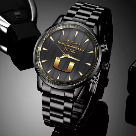 Miami Hurricanes NCAA Personalized Black Hand Watch For Fans