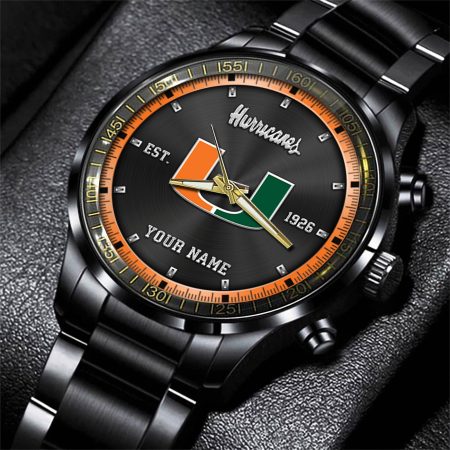 Miami Hurricanes NCAA Personalized Black Style Hand Watch Gifts For Fan