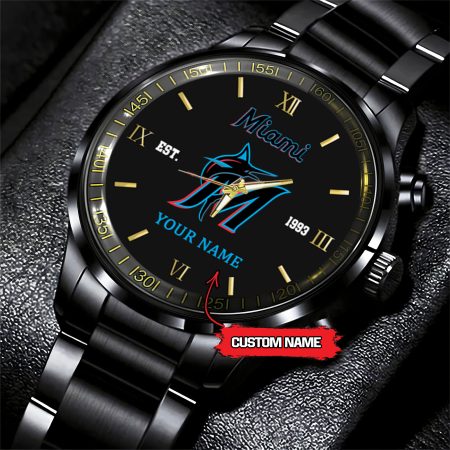 Miami Marlins MLB Black Fashion Watch Custom Your Name For Fan