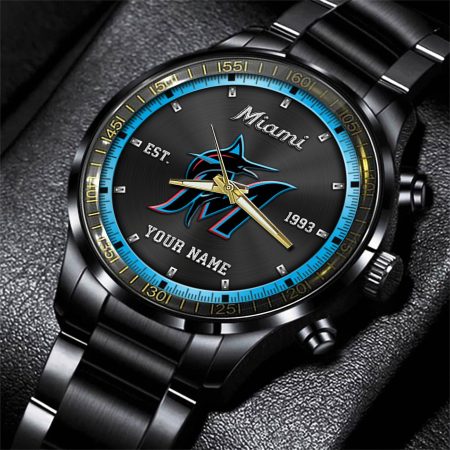 Miami Marlins MLB Personalized Black Style Hand Watch Gifts For Fan