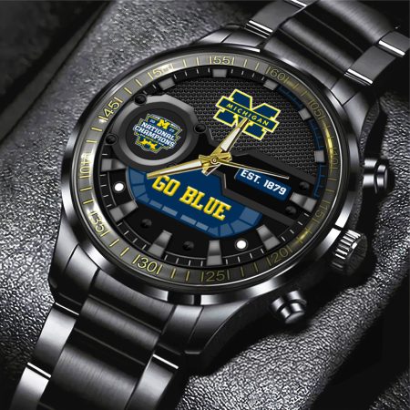 Michigan Wolverines NCAA Football Black Stainless Steel Watch Gift For Fan