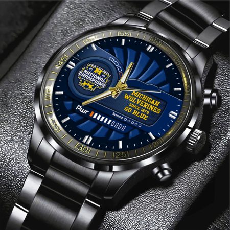 Michigan Wolverines NCAA Football Black Stainless Steel Watch  Gift For Fan
