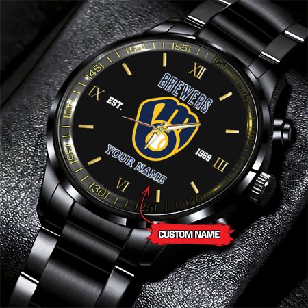 Milwaukee Brewers MLB Black Fashion Watch Custom Your Name For Fan