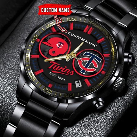 Minnesota Twins MLB Personalized Black Stainless Steel Watch Gifts For Fans