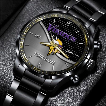 Minnesota Vikings NFL Black Fashion Hand Watch Custom Your Name Gift For Fan