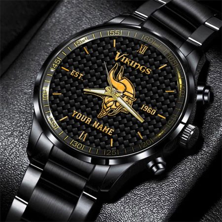 Minnesota Vikings NFL Black Fashion Hand Watch Custom Your Name Gift For Fan