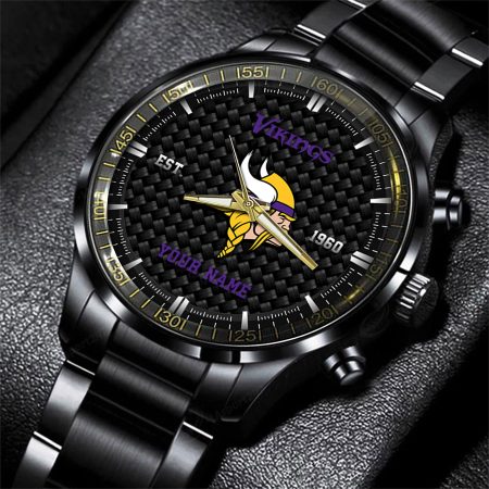 Minnesota Vikings NFL Black Fashion Hand Watch Custom Your Name Gift For Fan