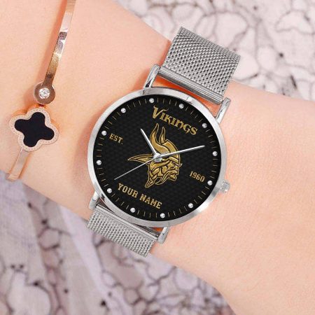 Minnesota Vikings NFL Black Fashion Watch Custom Your Name