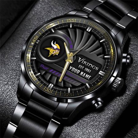 Minnesota Vikings NFL Black Fashion Watch Custom Your Name