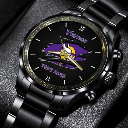 Minnesota Vikings NFL Personalized Black Fashion Watch For Football Lovers For Fan