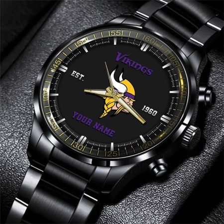 Minnesota Vikings NFL Personalized Black Fashion Watch Gifts For Fans