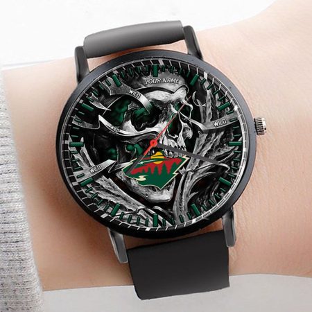 Minnesota Wild NHL Personalized Skull 3D Men Leather Hand Watch Gift For Fans For Father