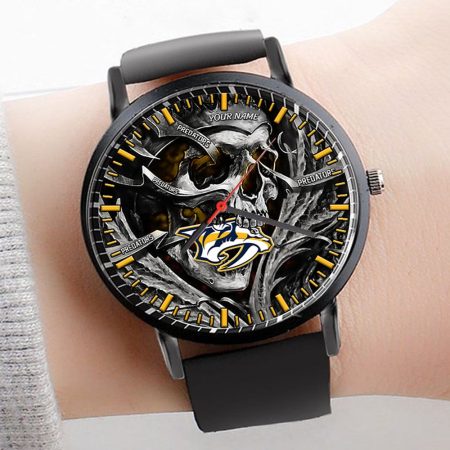 Nashville Predators NHL Personalized Skull 3D Men Leather Hand Watch Gift For Fans For Father
