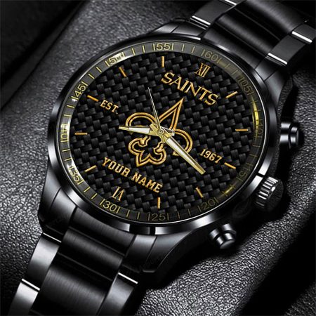 New Orleans Saints NFL Black Fashion Hand Watch Custom Your Name Gift For Fan