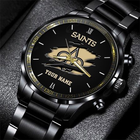 New Orleans Saints NFL Personalized Black Fashion Watch For Football Lovers For Fan