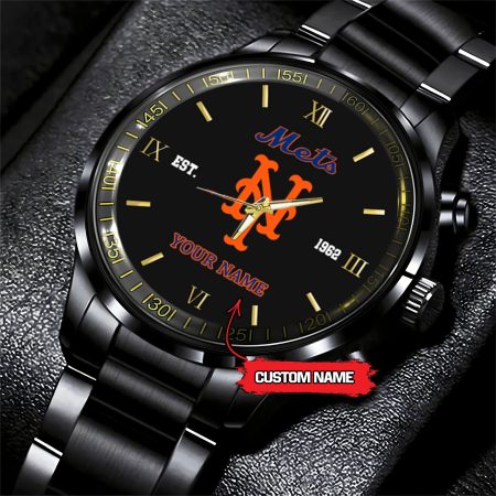 New York Mets MLB Black Fashion Watch Custom Your Name For Fan