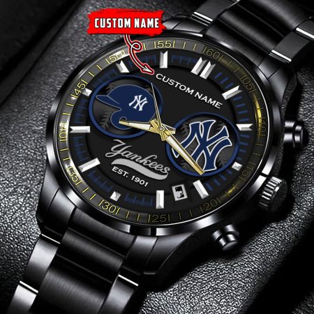 New York Yankees MLB Personalized Black Stainless Steel Watch Gifts For Fans