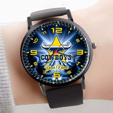 North Queensland Cowboys NRL 3D Men Leather Hand Watch Personalized Gift For Fans For Father For Fan
