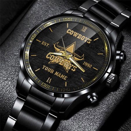North Queensland Cowboys NRL Black Fashion Watch Custom Your Name