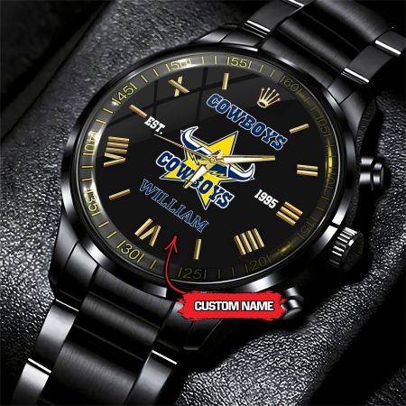 North Queensland Cowboys NRL Custom Name Black Fashion Watch