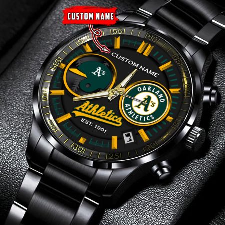Oakland Athletics MLB Personalized Black Stainless Steel Watch Gifts For Fans