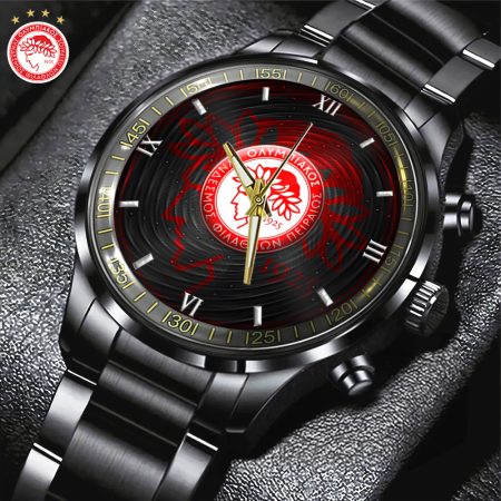 Olympiakos F.C. Super League Black Stainless Steel Watch Gift For Fan
