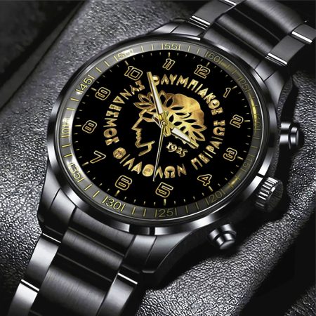 Olympiakos Super League F.C. Black Stainless Steel Watch Gift For Fan