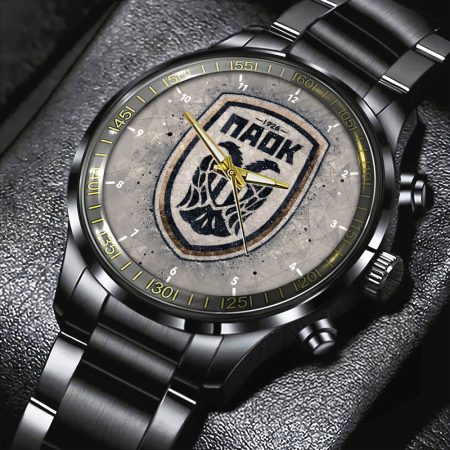 PAOK FC Super League Black Stainless Steel Watch Gift For Fan