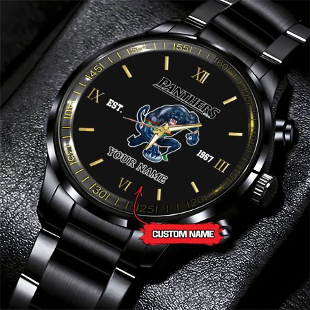 Penrith Panthers NRL Mascot Custom Name Black Fashion Watch