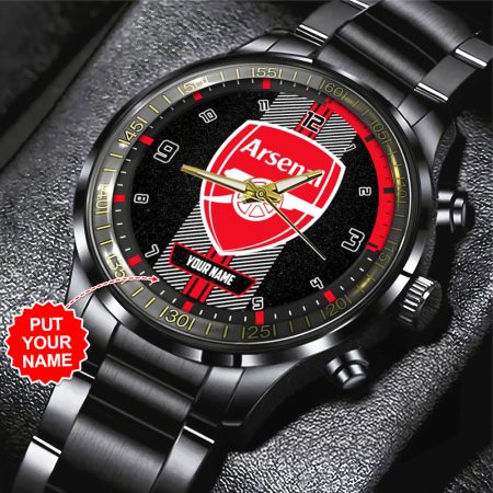Personalized Arsenal Premier League Black Stainless Steel Watch Gift For Fan