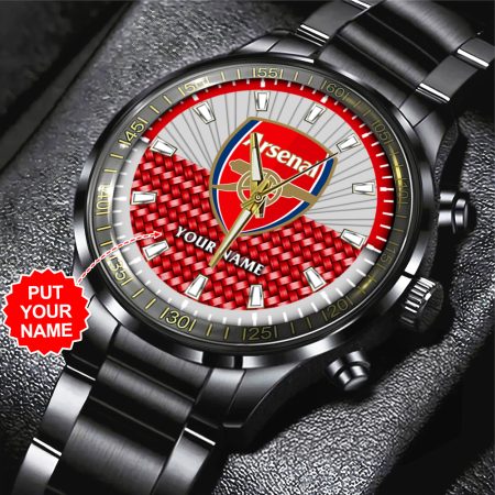 Personalized Arsenal Premier League Black Stainless Steel Watch Gift For Fan