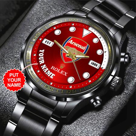 Personalized Arsenal x Rolex Premier League Black Stainless Steel Watch Gift For Fan