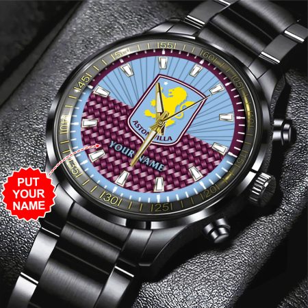 Personalized Aston Villa Premier League Black Stainless Steel Watch Gift For Fan