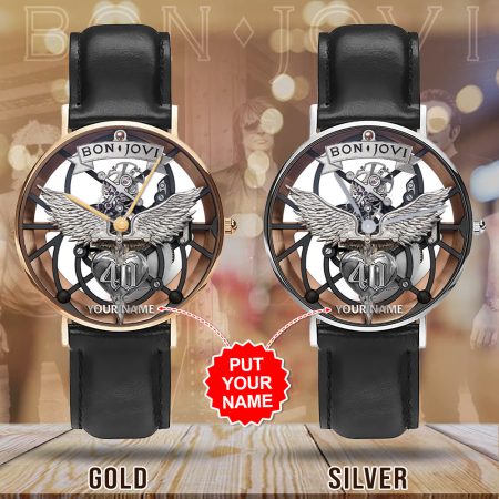 Personalized Bon Jovi Music Black Stitched Leather Wa Gift For Fan