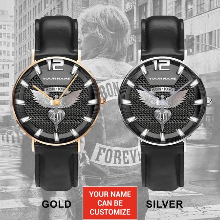 Personalized Bon Jovi Music Black Stitched Leather Watch Gift For Fan