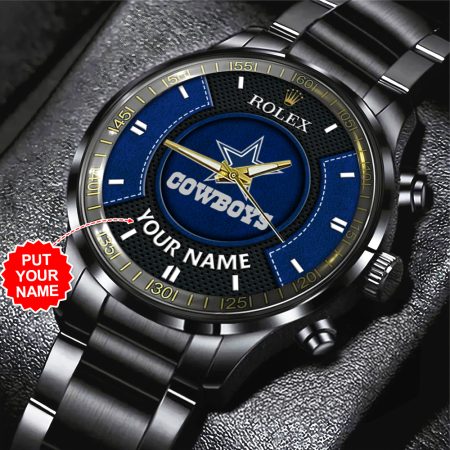 Personalized Dallas Cowboys NFL x Rolex Black Stainless Steel Watch Gift For Fan