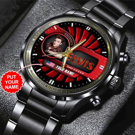 Personalized Elvis Presley Music Black Stainless Steel Watch Gift For Fan
