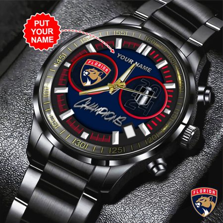 Personalized Florida Panthers NHL Black Stainless Steel Watch Gift For Fan