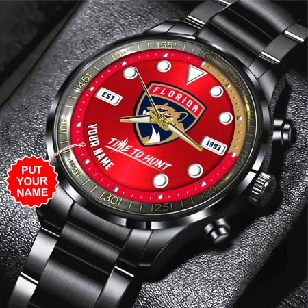 Personalized Florida Panthers NHL Black Stainless Steel Watch Gift For Fan