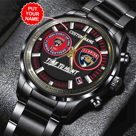 Personalized Florida Panthers NHL Black Stainless Steel Watch Gift For Fan