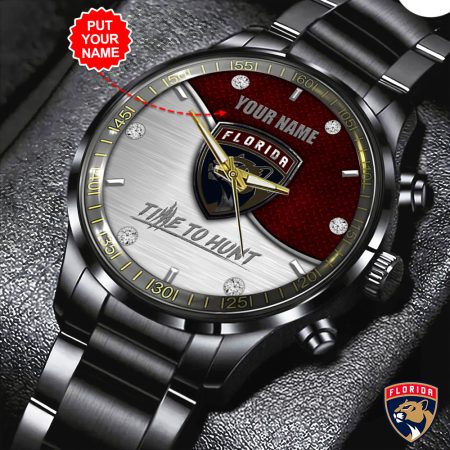 Personalized Florida Panthers NHL Black Stainless Steel Watch Gift For Fan