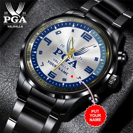 Personalized Golf PGA Championship Black Stainless Steel Watch Gift For Fan