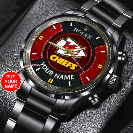 Personalized Kansas City Chiefs NFL x Rolex Black Stainless Steel Watch Gift For Fan