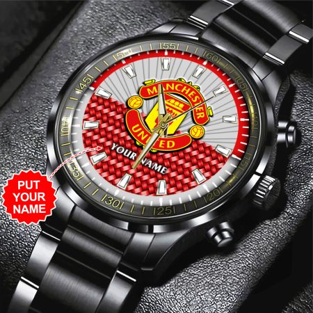 Personalized Manchester United Premier League Black Stainless Steel Watch Gift For Fan